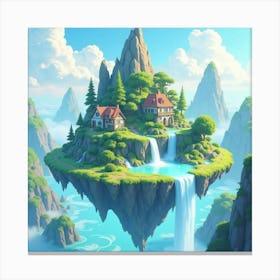 Floating Magical Islands With Waterfalls, Watercolor 1 Canvas Print