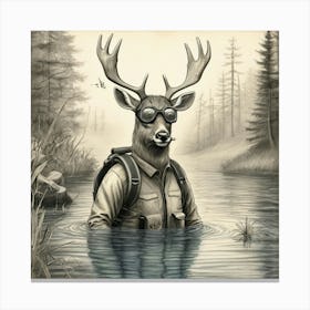 Deer In The Water 5 Canvas Print