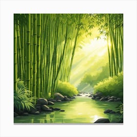 A Stream In A Bamboo Forest At Sun Rise Square Composition 412 Canvas Print