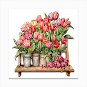 Tulip Retro Botanical Wall Canvas Print