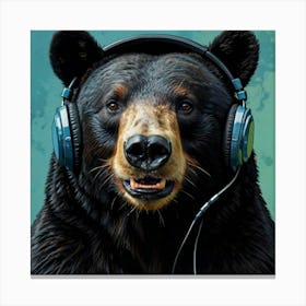 Bear Listening To Music Canvas Print