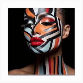 Beautiful Woman With Colorful Face Paint 1 Canvas Print