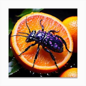 Beetle On Orange Canvas Print