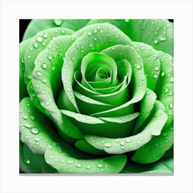 Green Rose With Water Droplets 1 Canvas Print