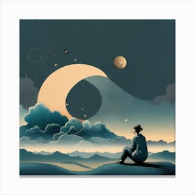 Woman Looking At The Moon Canvas Print