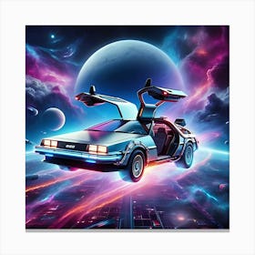 Back To The Future Delorean Flying Space, Synth Wave, Digital Art Canvas Print