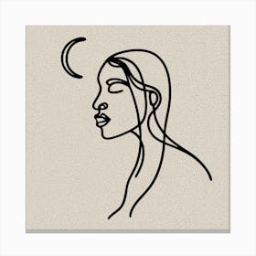 Moon And A Woman, one line art. Canvas Print