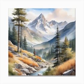 Watercolor Of Mountains Canvas Print