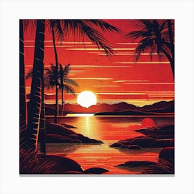 Sunset With Palm Trees 12 Canvas Print