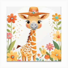 Floral Baby Giraffe Nursery Illustration (8) 1 Canvas Print