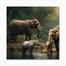 Elephants In The Jungle Canvas Print