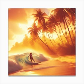 Surfer On The Beach At Sunset Canvas Print