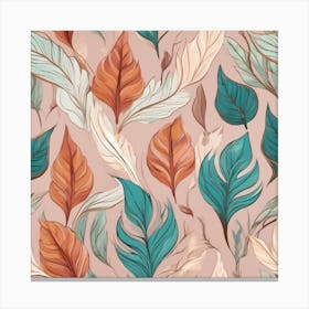 Seamless Pattern With Feathers Bohemian Whimsical Monstera Canvas Print