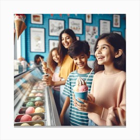 Happy Family In Ice Cream Shop 1 Canvas Print