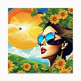 Portrait Of A Woman With Sunflowers Canvas Print