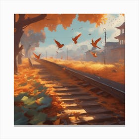 Train Tracks In Autumn Canvas Print