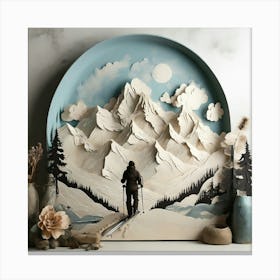 Boho art silhouette of Mountains with ski resort Canvas Print