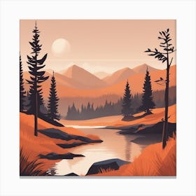 Misty mountains background in orange tone 109 Canvas Print