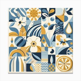 Mediterranean Matisse - Abstract Collage of Shapes, Flowers, and Fruits Canvas Print