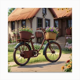 Bicycle In Front Of A House Canvas Print