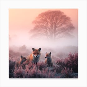 Foxes In The Mist 5 Canvas Print