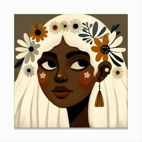 Black Girl With Flowers and White Hair Canvas Print