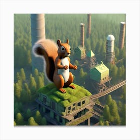 Squirrel On The Roof Of A Factory Canvas Print