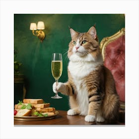 Cat With A Glass Of Champagne Canvas Print