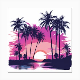 Sunset With Palm Trees Canvas Print