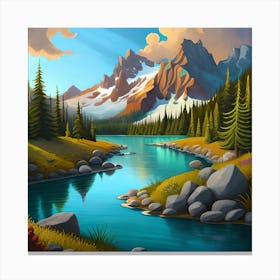 Landscape With Mountains And River Canvas Print