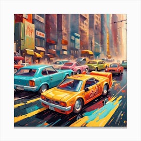 Cars In The City Canvas Print