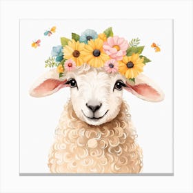 Floral Baby Sheep Nursery Illustration (5) Canvas Print