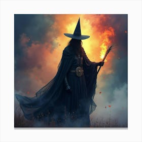 Black Magic Enchanter In A Vivid Watercolor Scene, Mystical Energy 1 Canvas Print