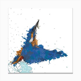 Kingfishers Catch White Square Canvas Print
