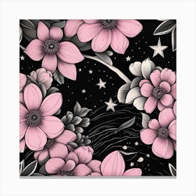 Pink Flowers On Black Background Canvas Print