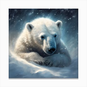 Sheltering in the Snow, Polar Bear Cub Canvas Print