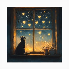 Dreamy Night Sky with Heart Stars Cat 2 Canvas Print