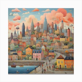 Naive art, city Canvas Print