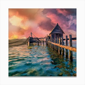 Fishing Pier At Sunset Canvas Print