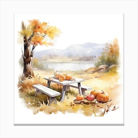 Watercolor Autumn Picnic Table 2 Canvas Print