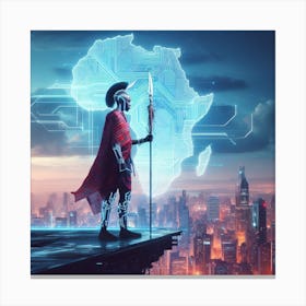 Maasai Warrior in Cyberpunk Africa Canvas Print