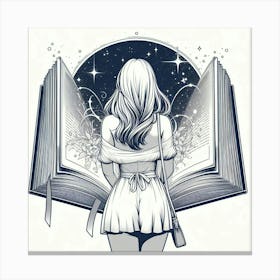 Magic book and girl Canvas Print