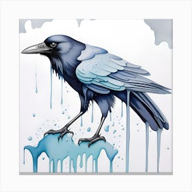 Crow Watercolor Dripping Canvas Print