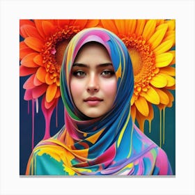 Muslim Girl With Flowers Canvas Print