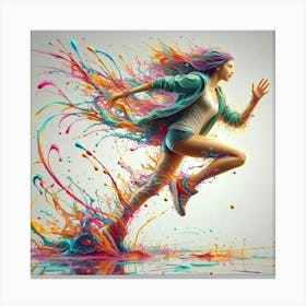 Colorful Girl Running Canvas Print