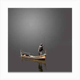 Man Fishing In A Boat Canvas Print