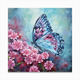 Butterfly On Pink Flowers 1 Canvas Print