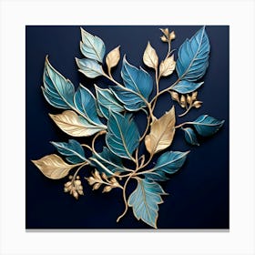 Blue And Gold Leaves 1 Canvas Print