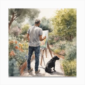 Gardener And Dog Canvas Print