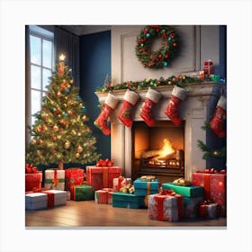 Christmas Tree And Presents 10 Canvas Print